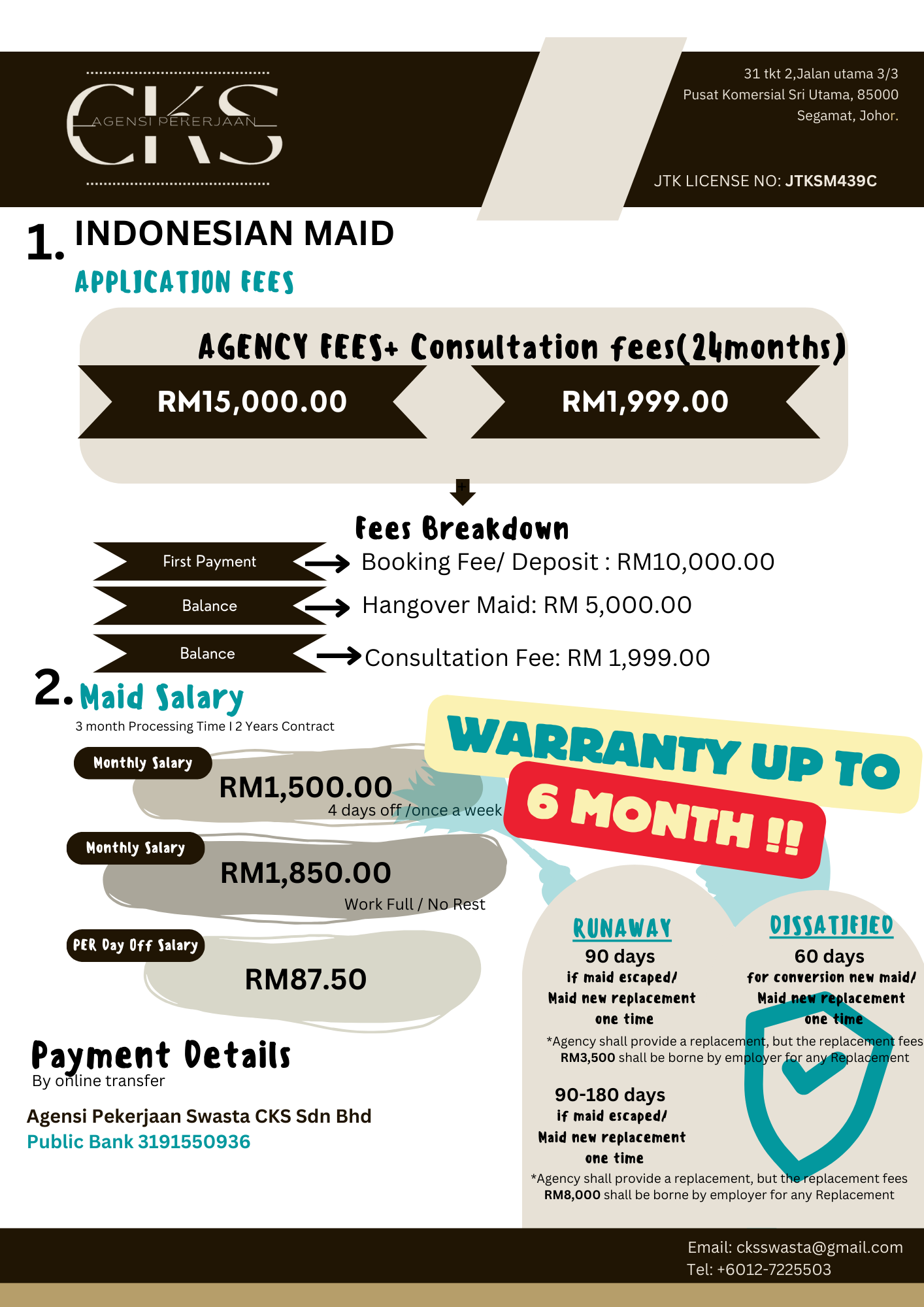 Maid Application Fees and Warranty